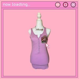 Y2k ed hardy inspired purple bejeweled top